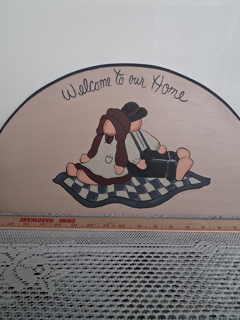 Vintage Hand Painted Primitive Welcome Home Wood Plaque